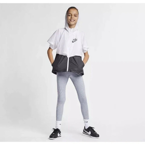 Girls Nike Windrunner Half ZIp Short Sleeve Hoodie Jacket M White Black - Picture 3 of 13